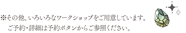 ※その他、いろいろなワークショップをご用意しています。ご予約・詳細は予約ボタンからご参照ください。